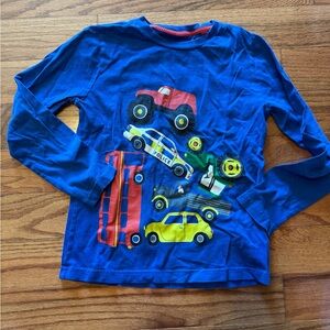 Mini boden Kids Blue Long Sleeve Shirt with Vehicle Print